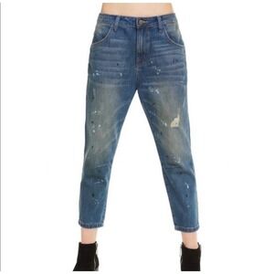 Wildfox Women's 26 Baggy Jeans Crop Da Vinci Distressed Paint Splatter Loose Fit